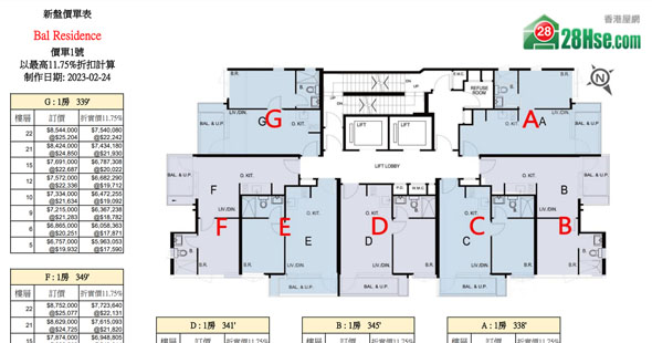 Bal Residence 單位訂價圖 更新日期: 2023-02-24
