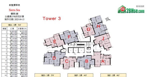 Sierra Sea 1A(2)期 單位訂價圖 更新日期: 2025-04-15