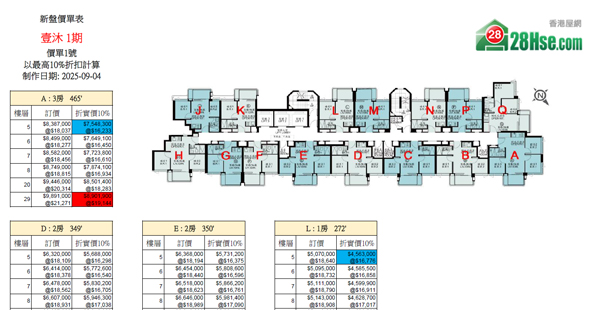 壹沐 1期 單位訂價圖 更新日期: 2025-09-04